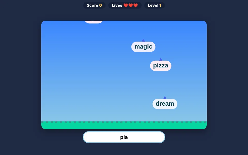 Typing Rain – free online game for kids